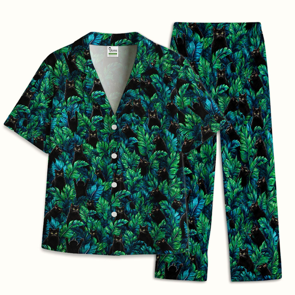Black Cat Tropical Jungle Pajama Set
