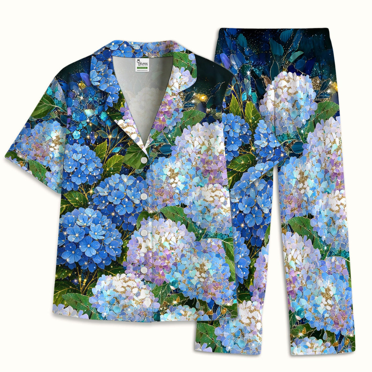 Blue Hydrangea Floral Nurse Pajama Set
