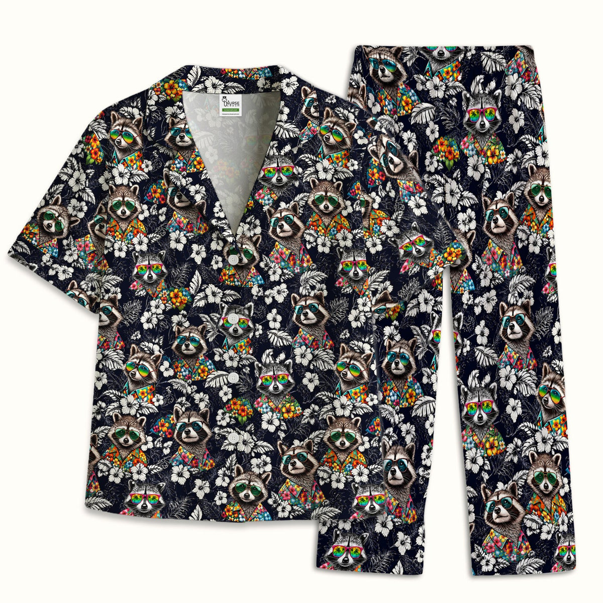 Tropical Raccoon Floral Pajama Set