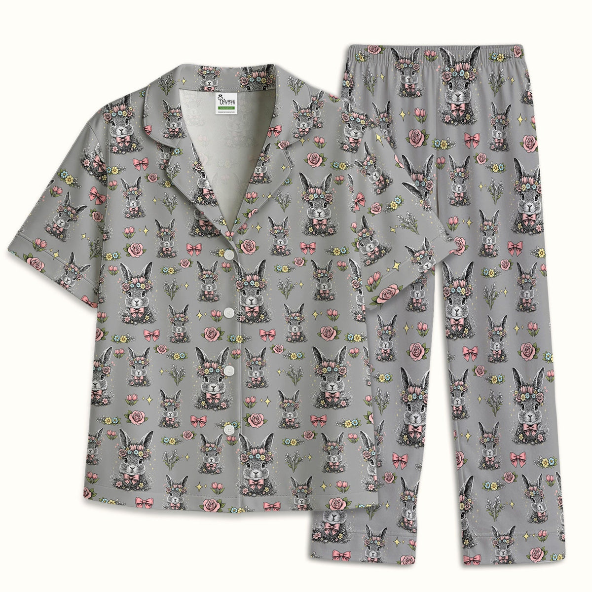 Vintage Floral Bunny Pajama Set - Easter Gift For Nurse