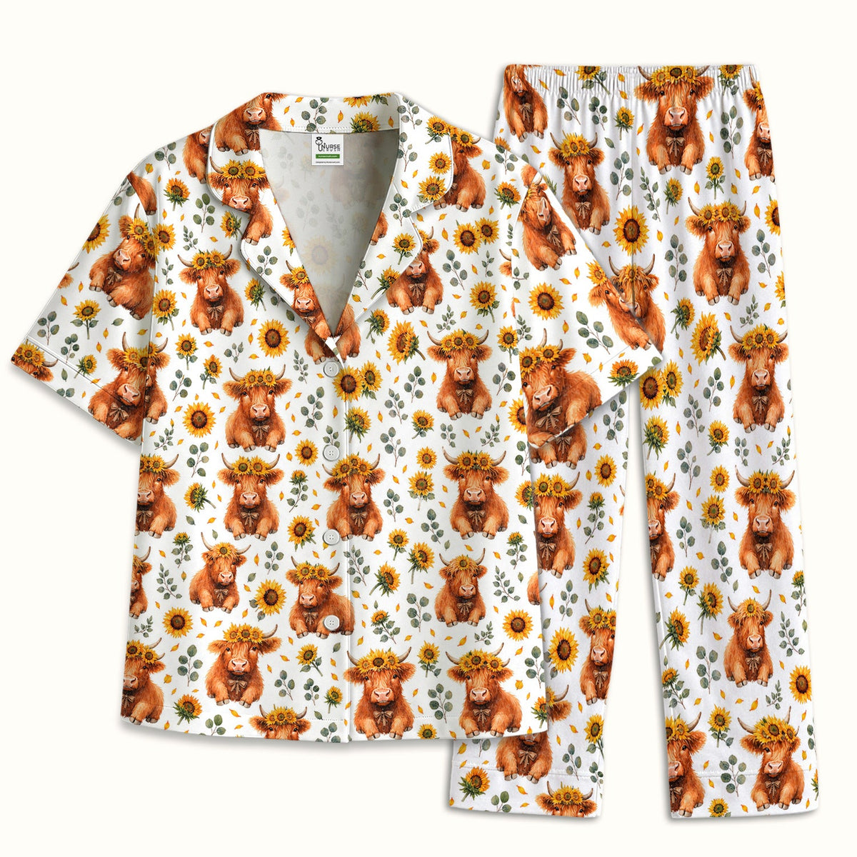 Rustic Highland Cow Floral Pajama Set