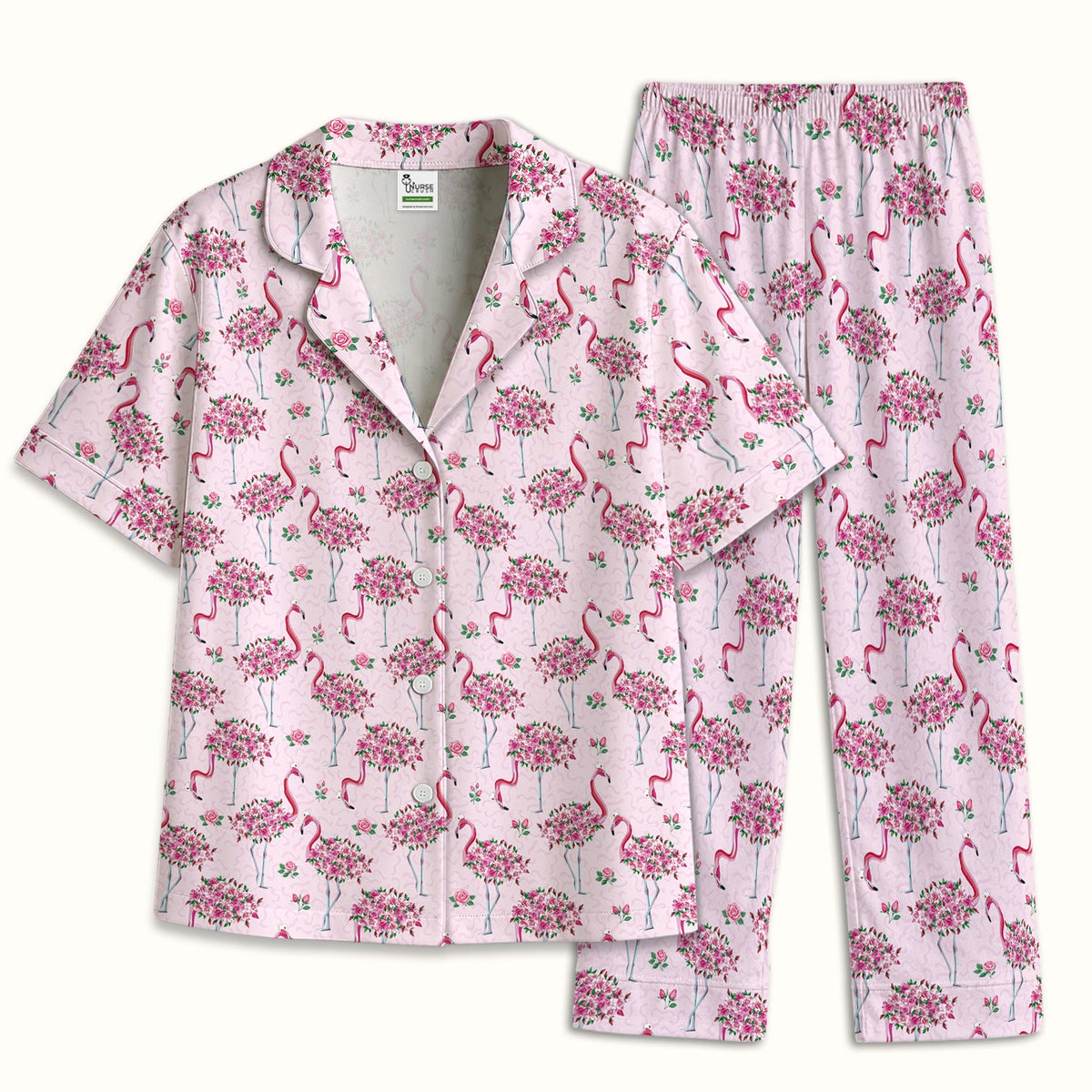 Pink Flamingo Floral Pajama Set