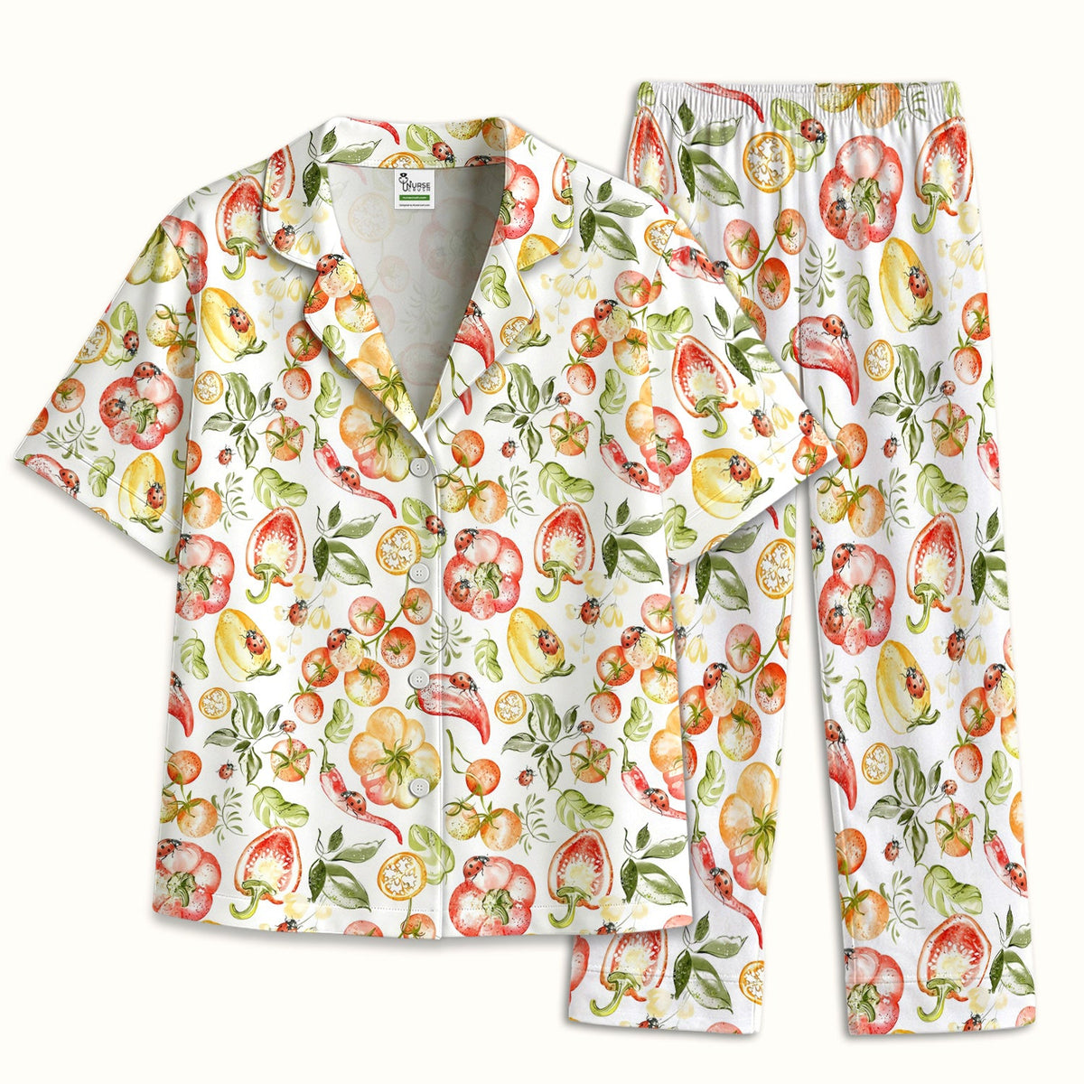 Watercolor Veggie Ladybug Nurse Pajama Set