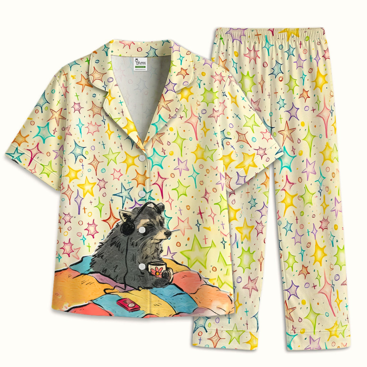 Chill Raccoon Starry Music Pajama Set