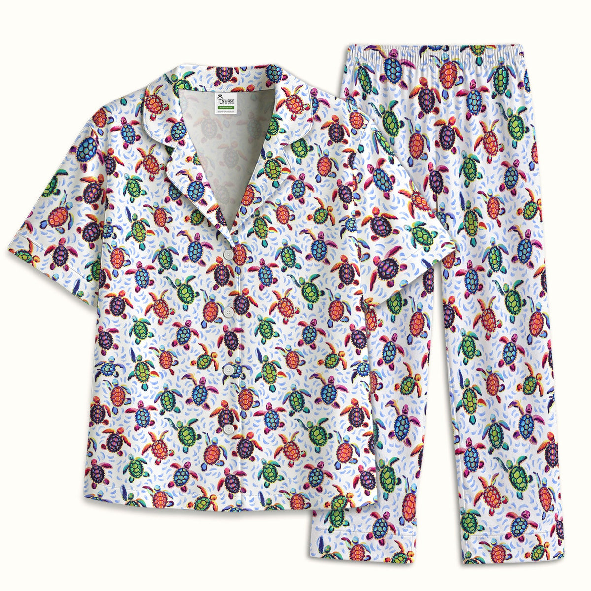 Colorful Sea Turtle Wave Pajama Set