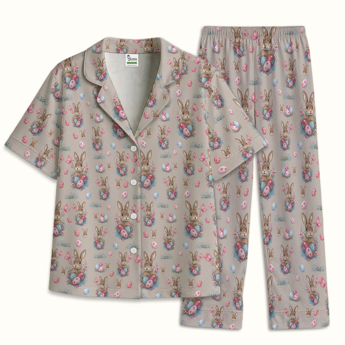 Pastel Easter Bunny Nest Nurse Pajama Set