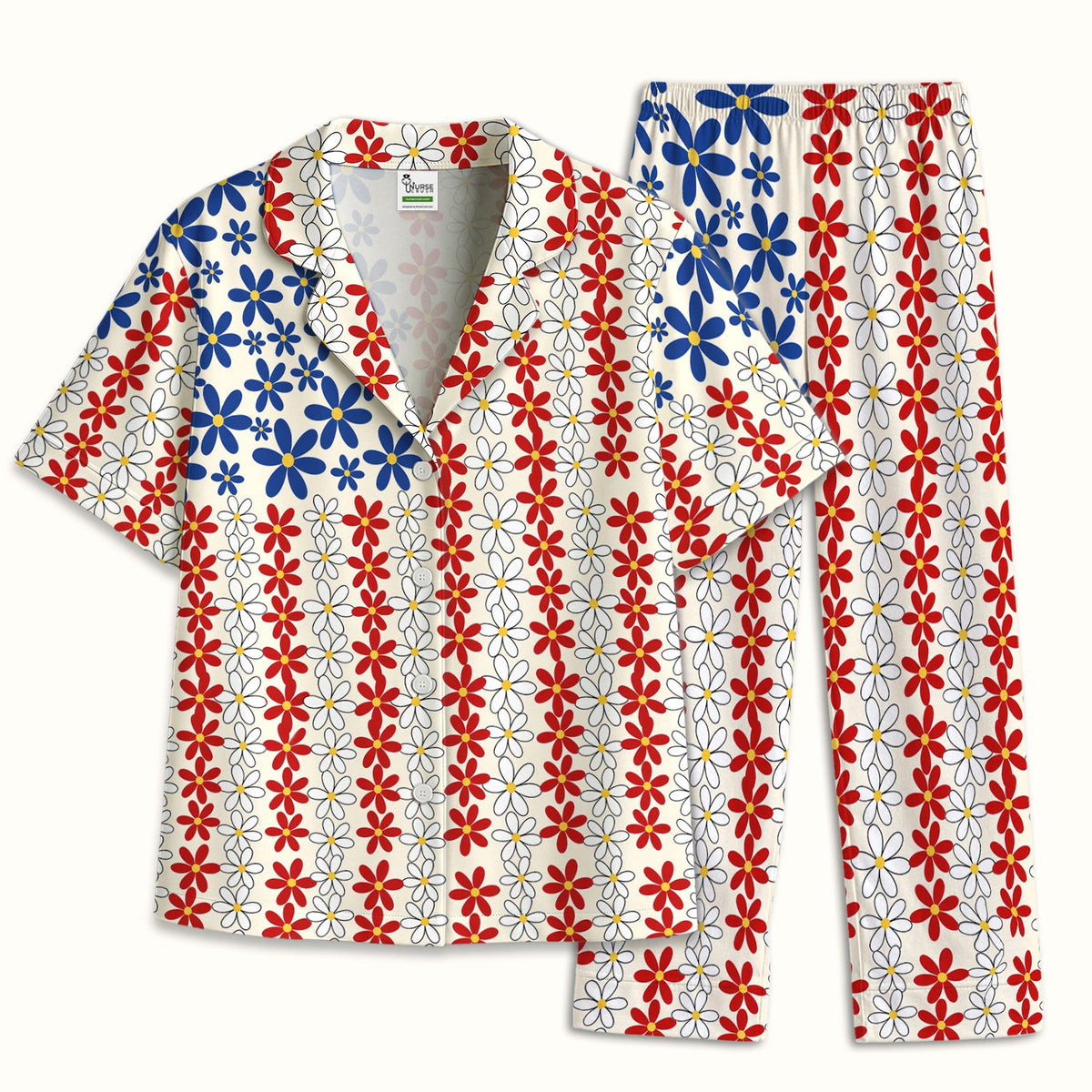 Retro Red Blue Daisy Pajama Set