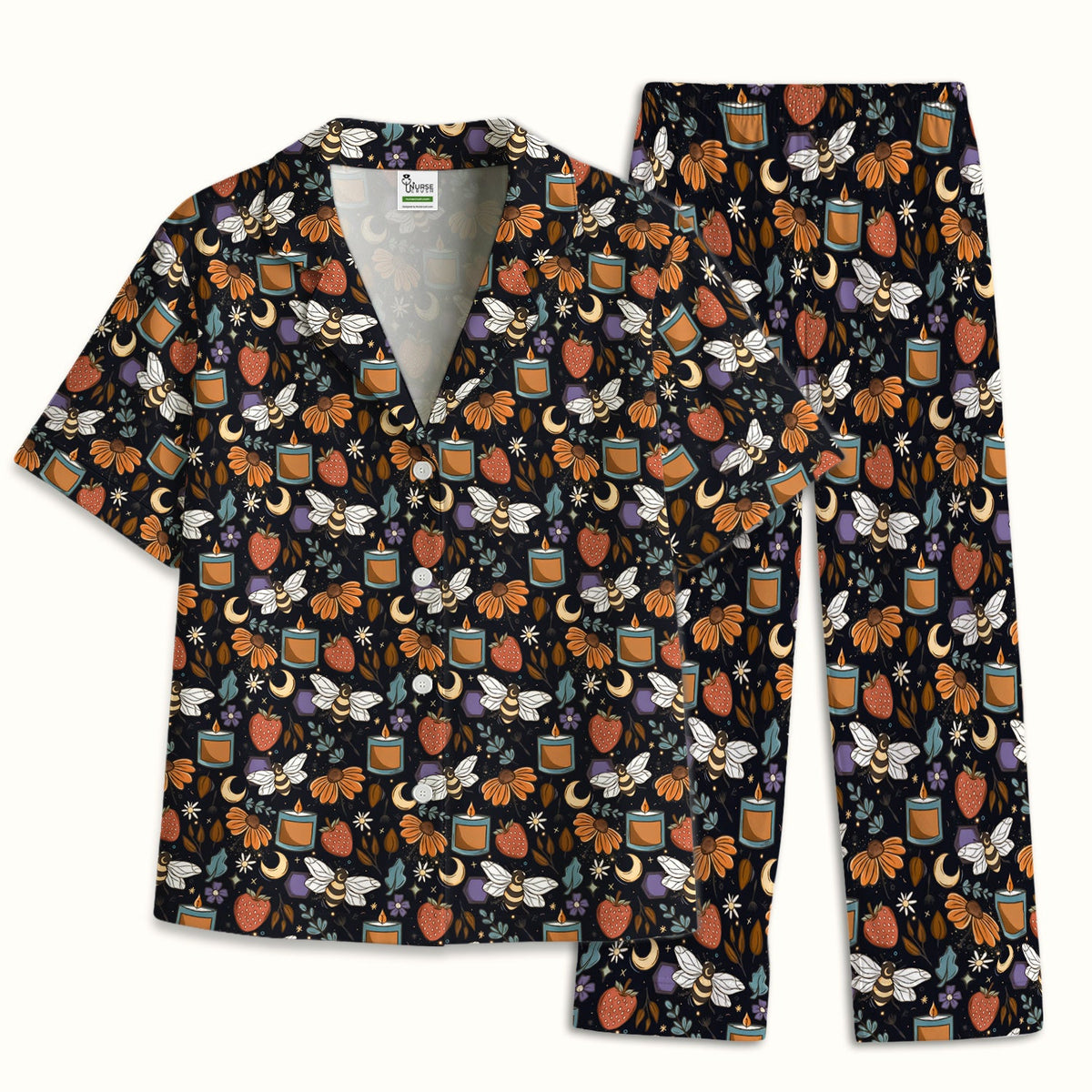 Bee Strawberry Floral Candle Pajama Set