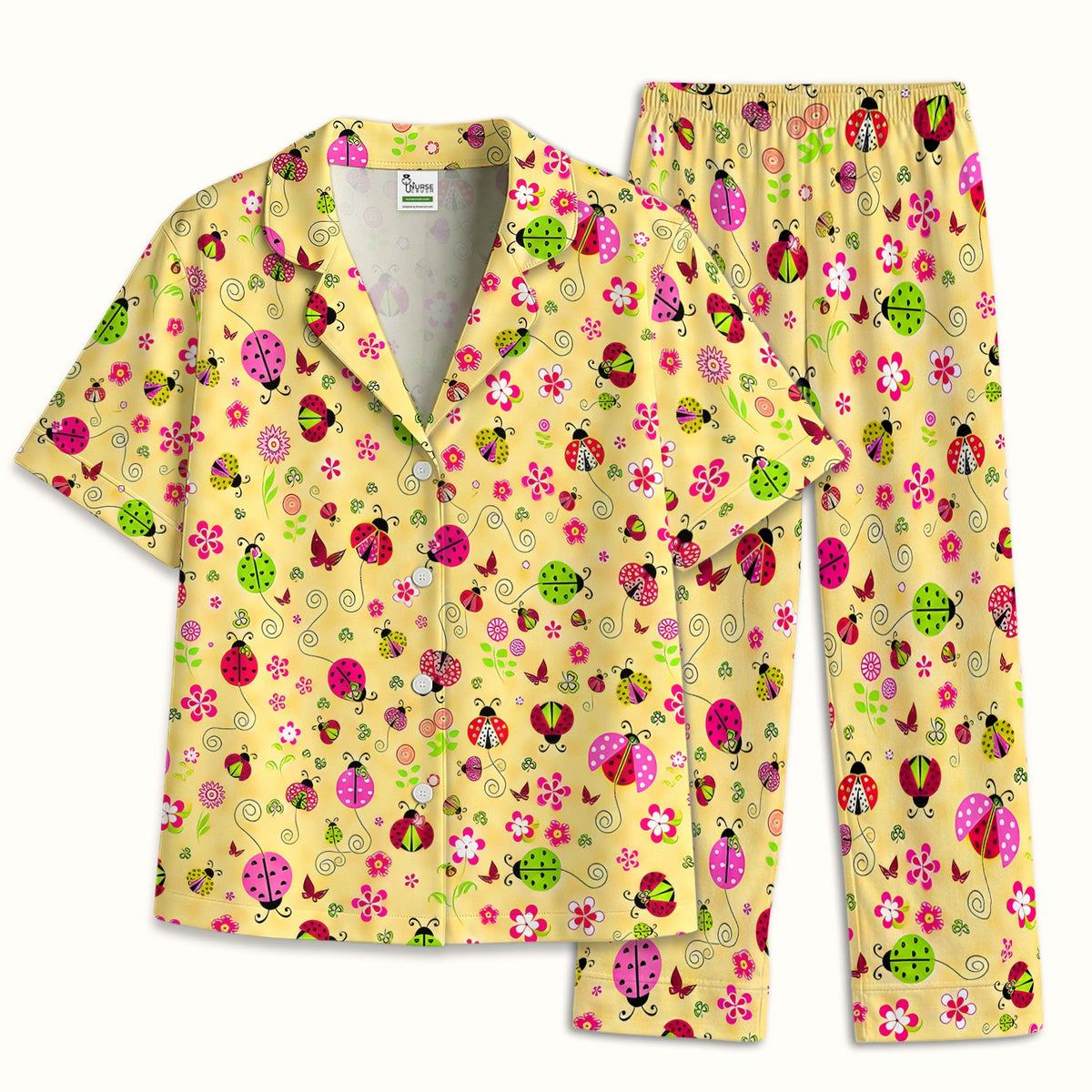 Yellow Ladybug Floral Garden Pajama Set