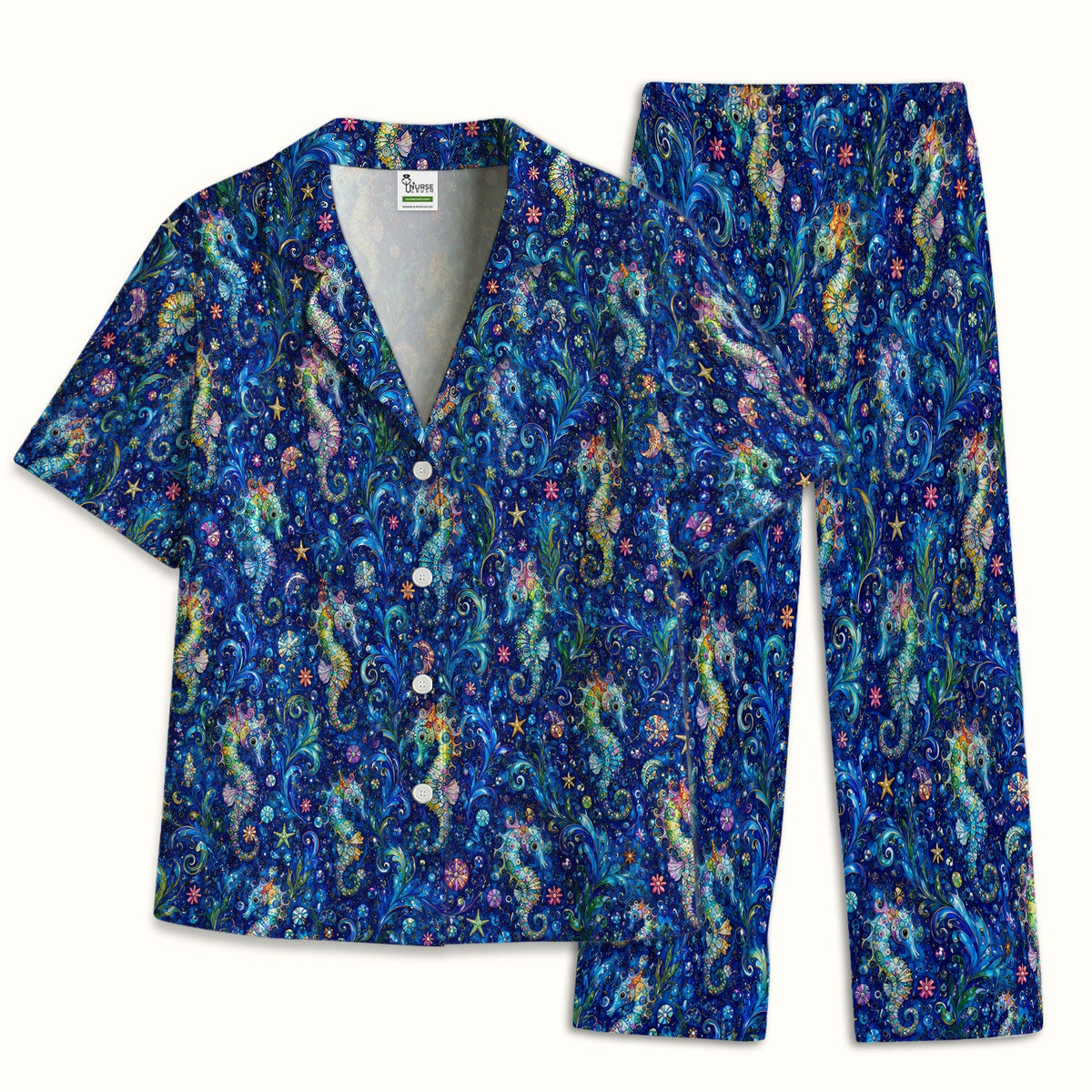 Vibrant Seahorse Ocean Swirl Pajama Set