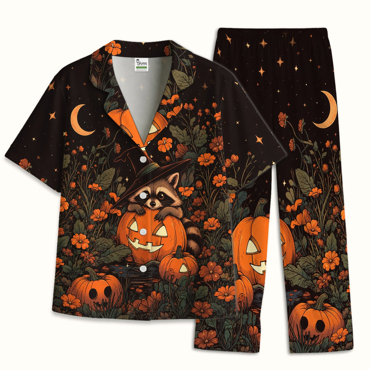 Spooky Raccoon Print Pajama Set