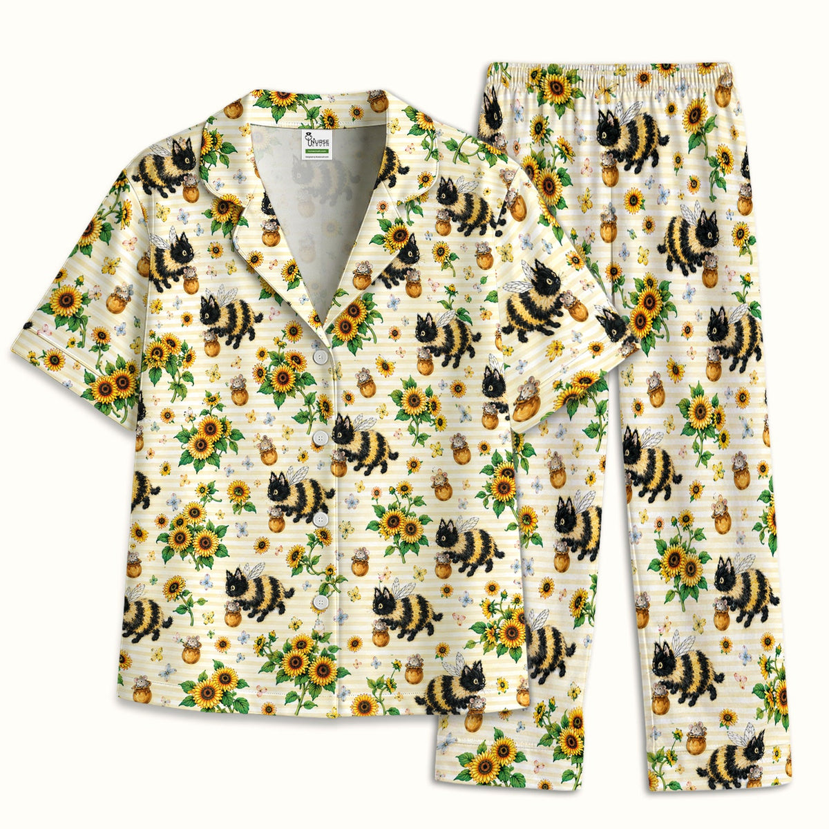 Bumblebee Cat Sunflower Nurse Pajama Set