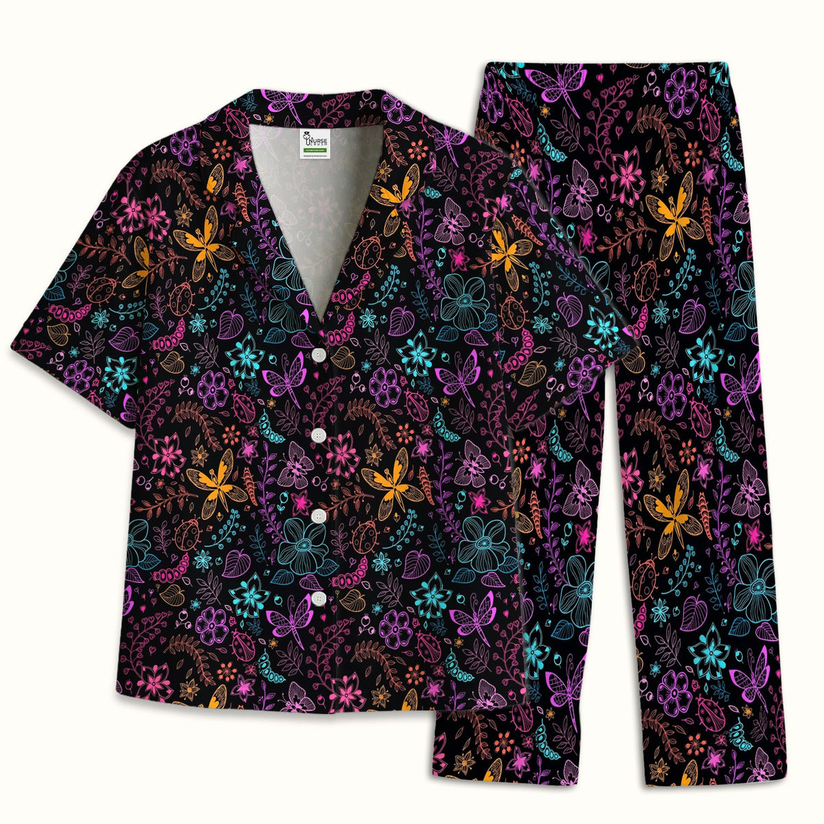 Neon Butterfly Floral Garden Pajama Set