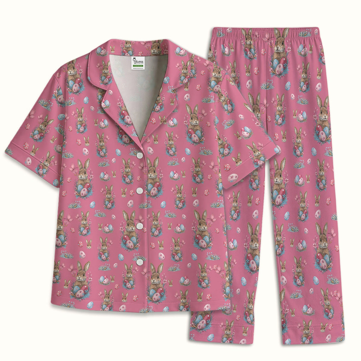Pastel Easter Bunny Nest Nurse Pajama Set