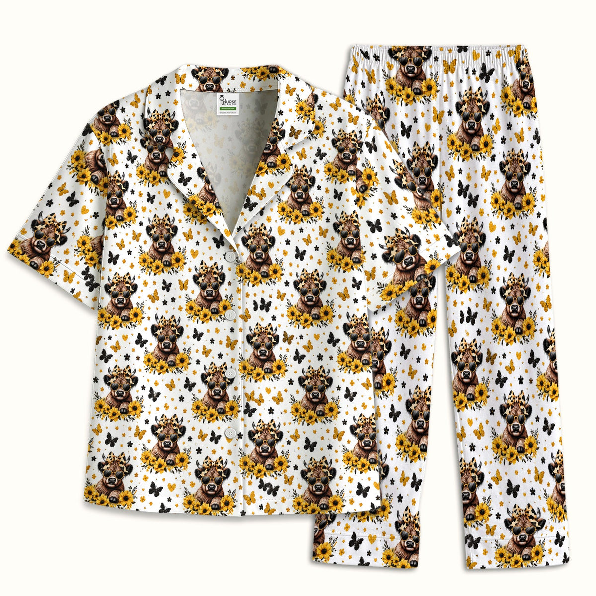 Cow Sunflower Bow Pajama Set