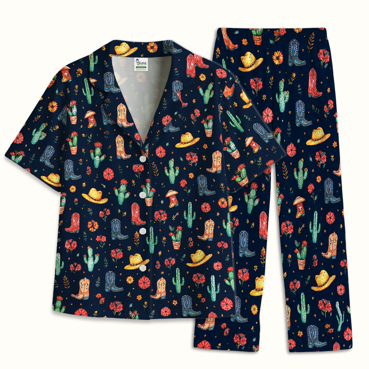 Whimsical Western Cactus Boots Pajama Set
