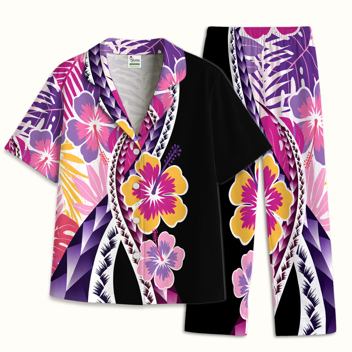Tropical Hibiscus Leaf Nurse Pajama Set
