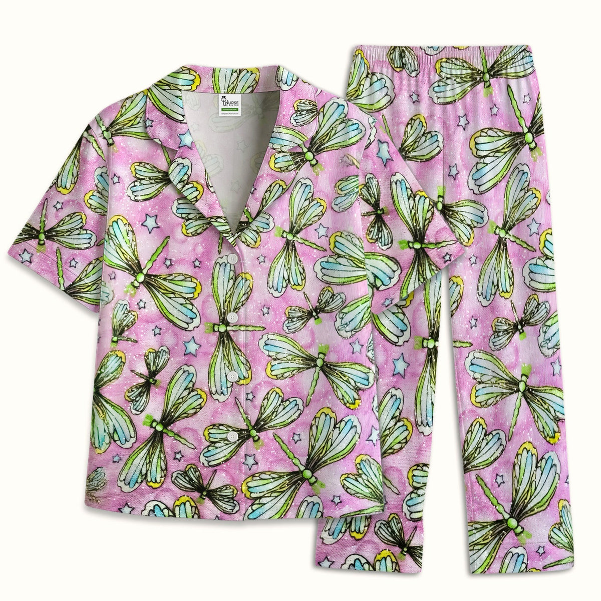 Dragonfly Pink Starry Nurse Pajama Set