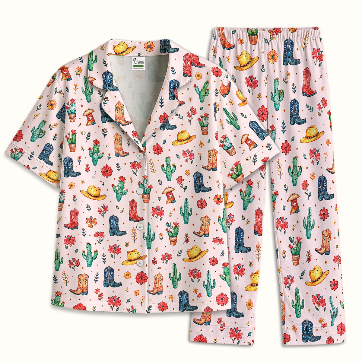 Whimsical Western Cactus Boots Pajama Set