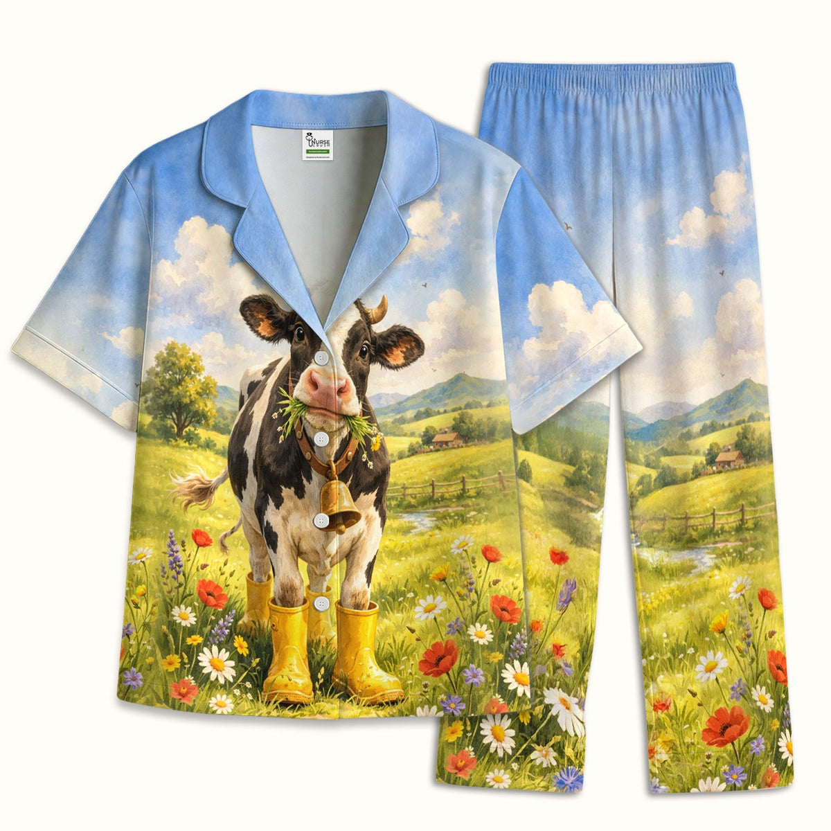 Cow Wearing Boots Nurse Pajama Set