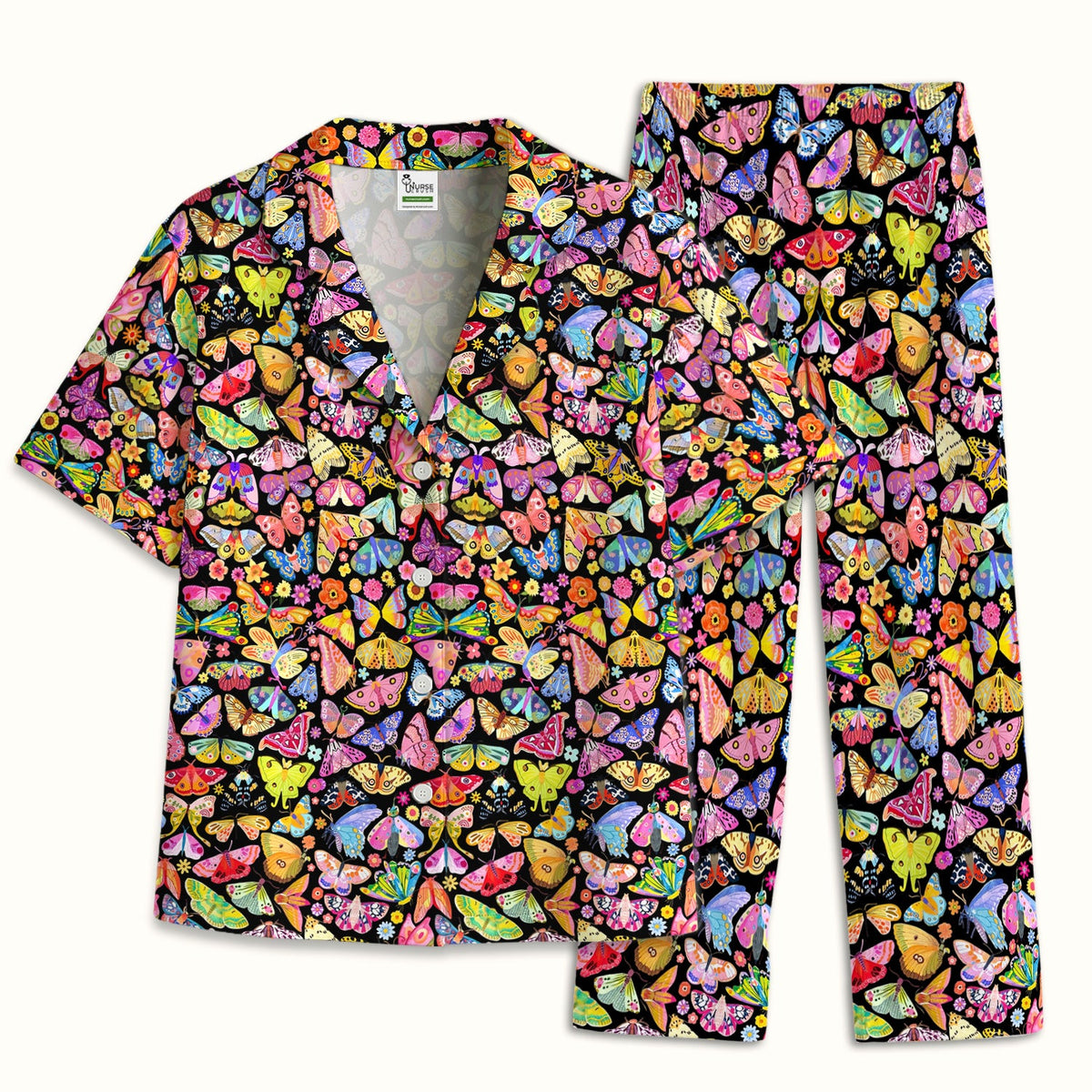 Cute Bright Butterfly Moth Floral Pajama Set