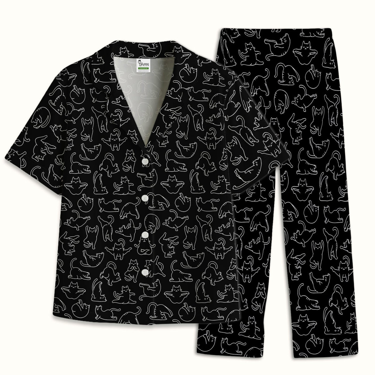 Cat Outline Playing Nurse Pajama Set