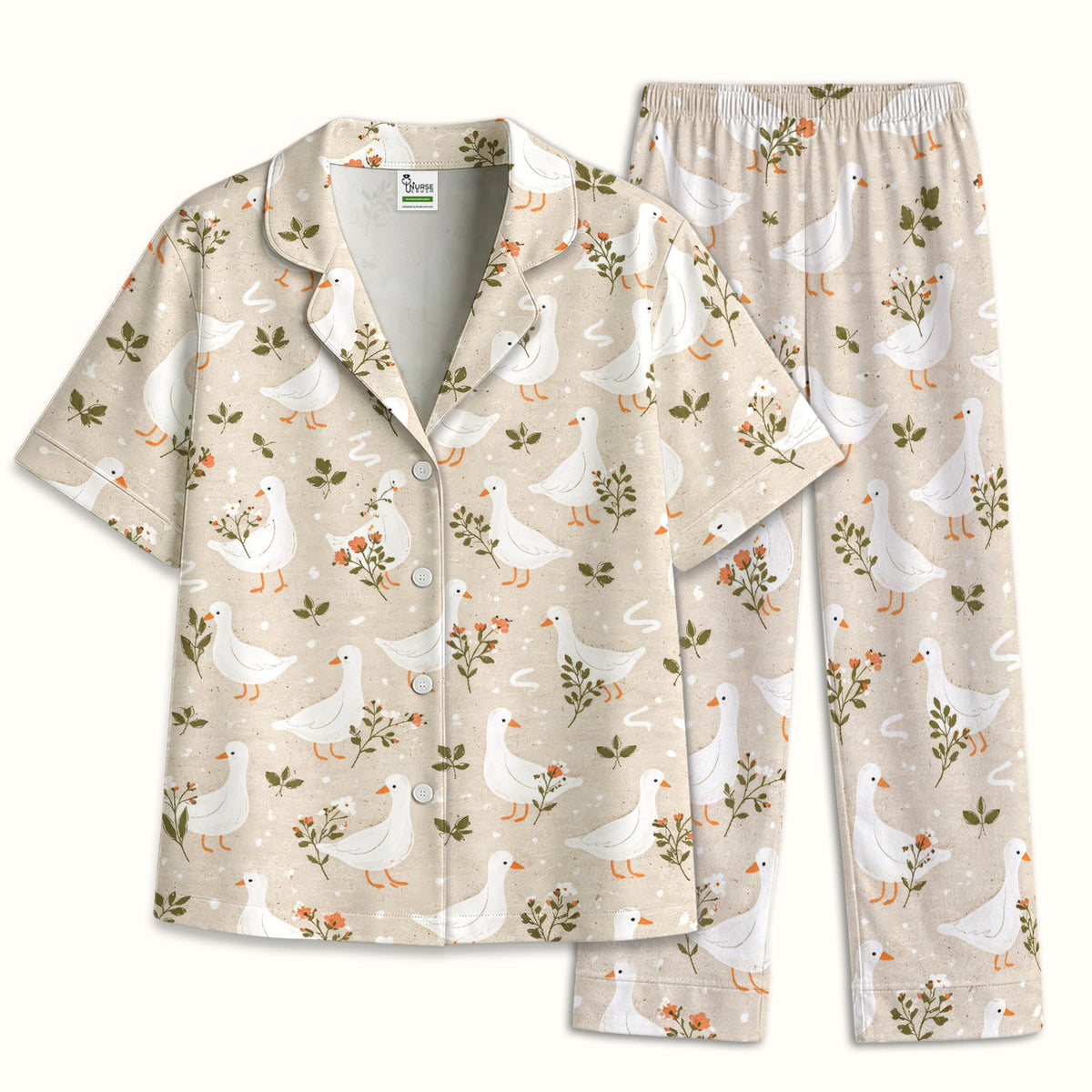 White Goose Floral Meadow Pajama Set