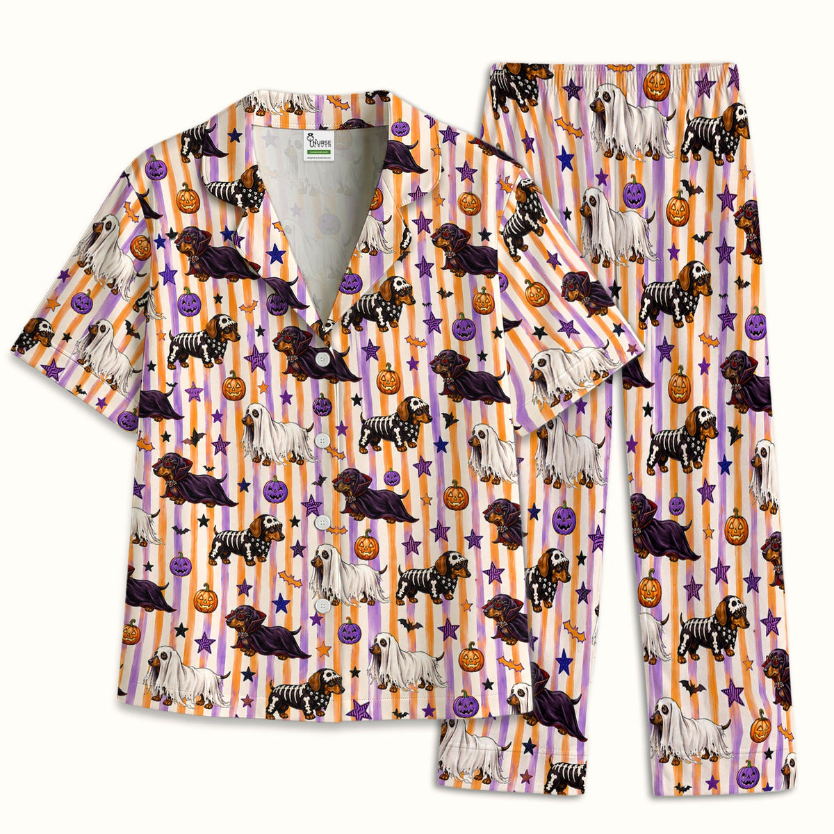Dachshund Stripe Pajama Set - Halloween Gift For Nurse
