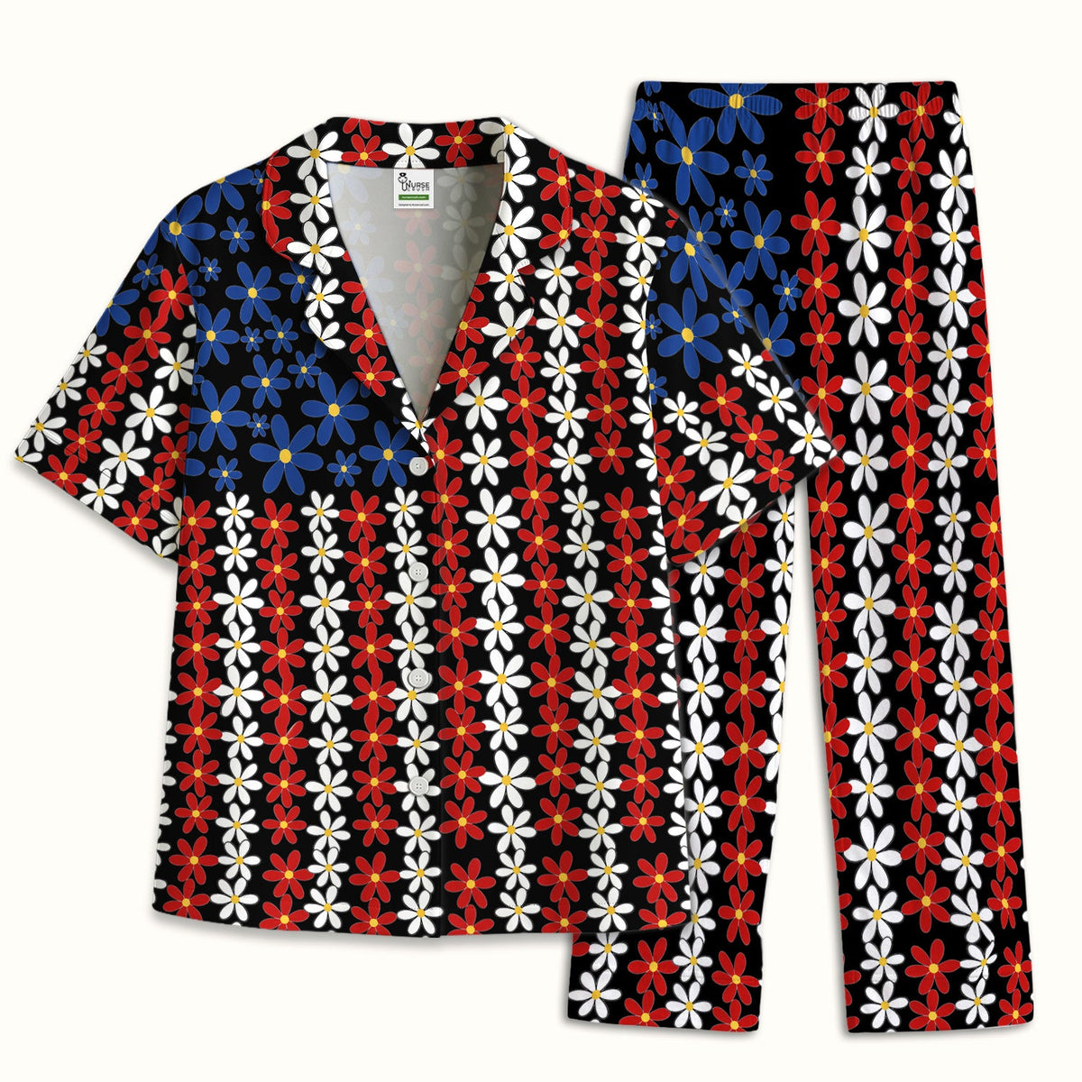 Retro Red Blue Daisy Pajama Set