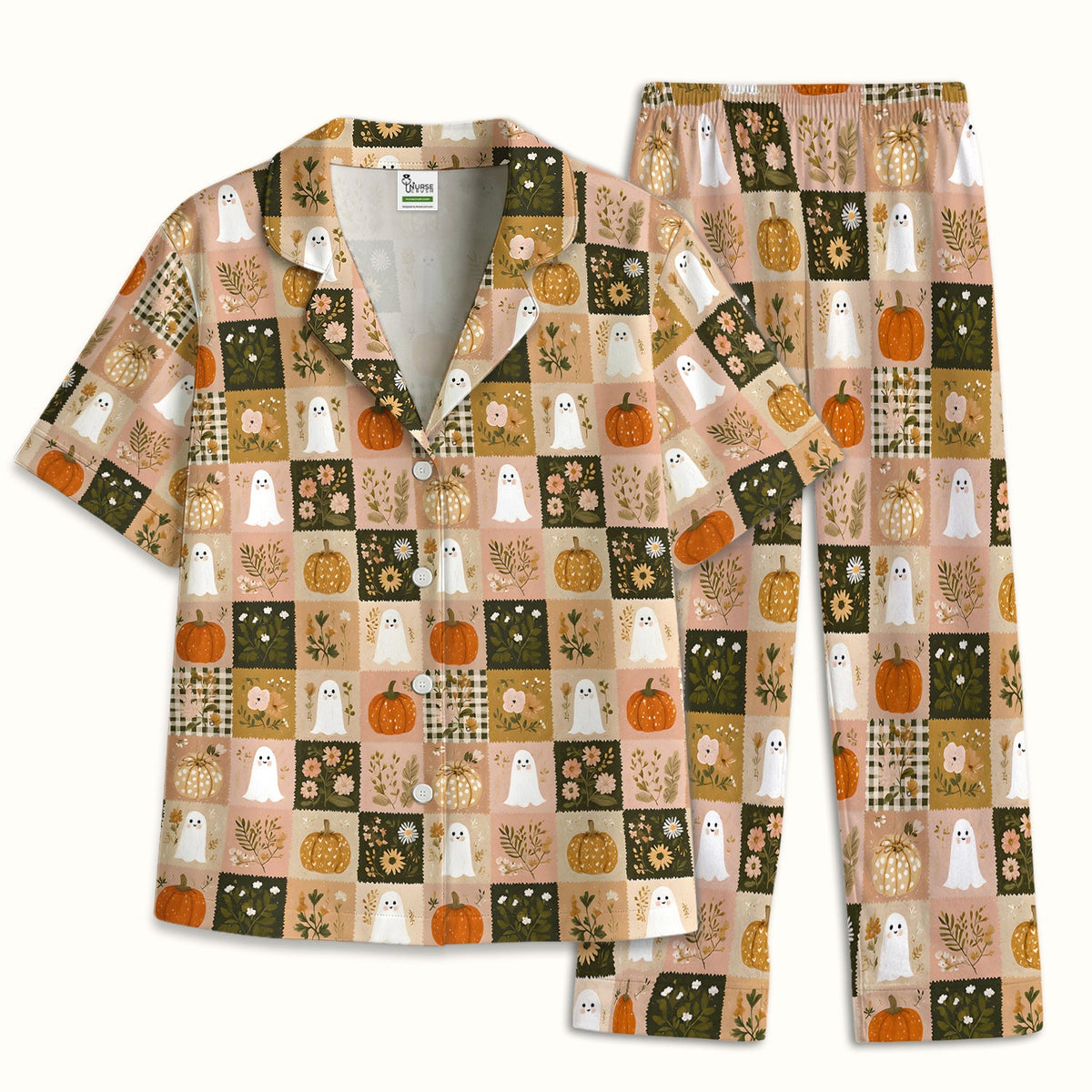Halloween Ghost Pumpkin Patchwork Pajama Set