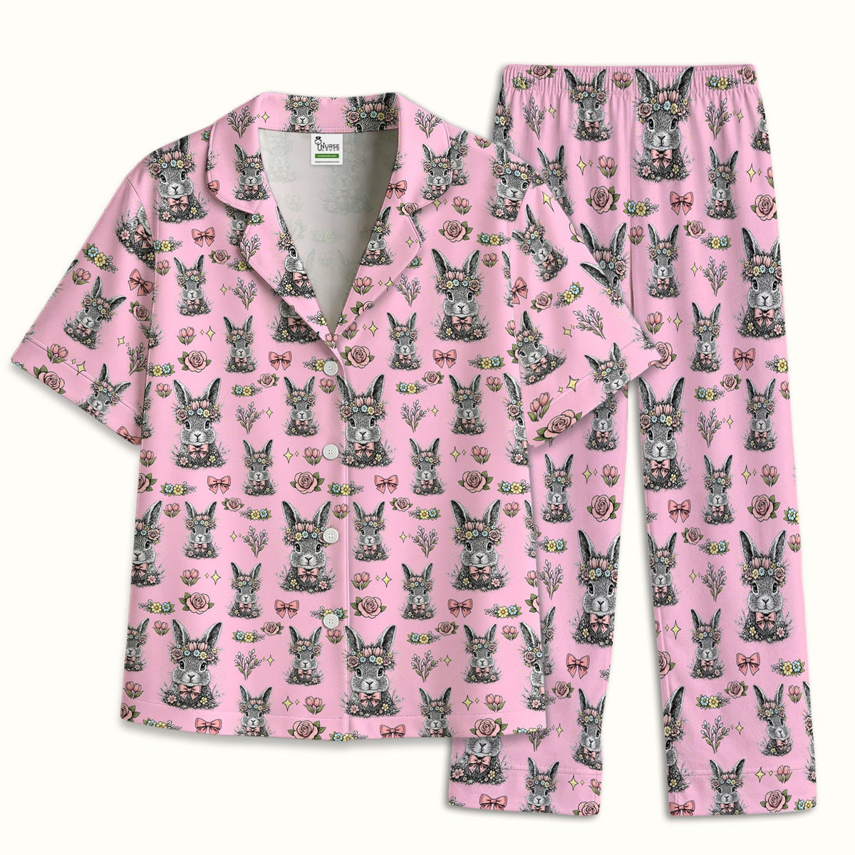 Vintage Floral Bunny Pajama Set - Easter Gift For Nurse