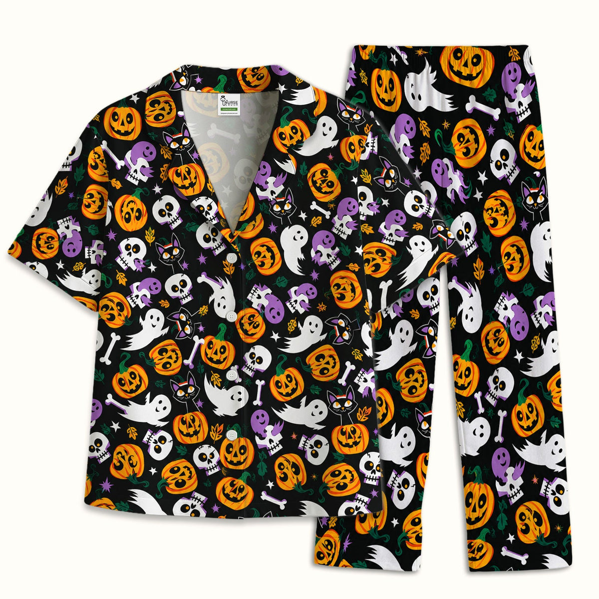 Spooky Pumpkin Ghost Print Pajama Set