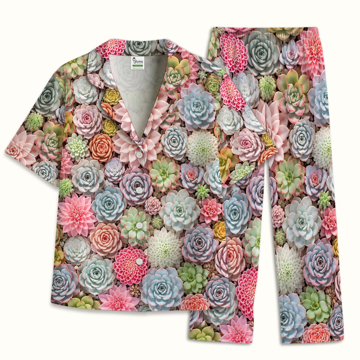Pastel Succulent Blossom Pajama Set