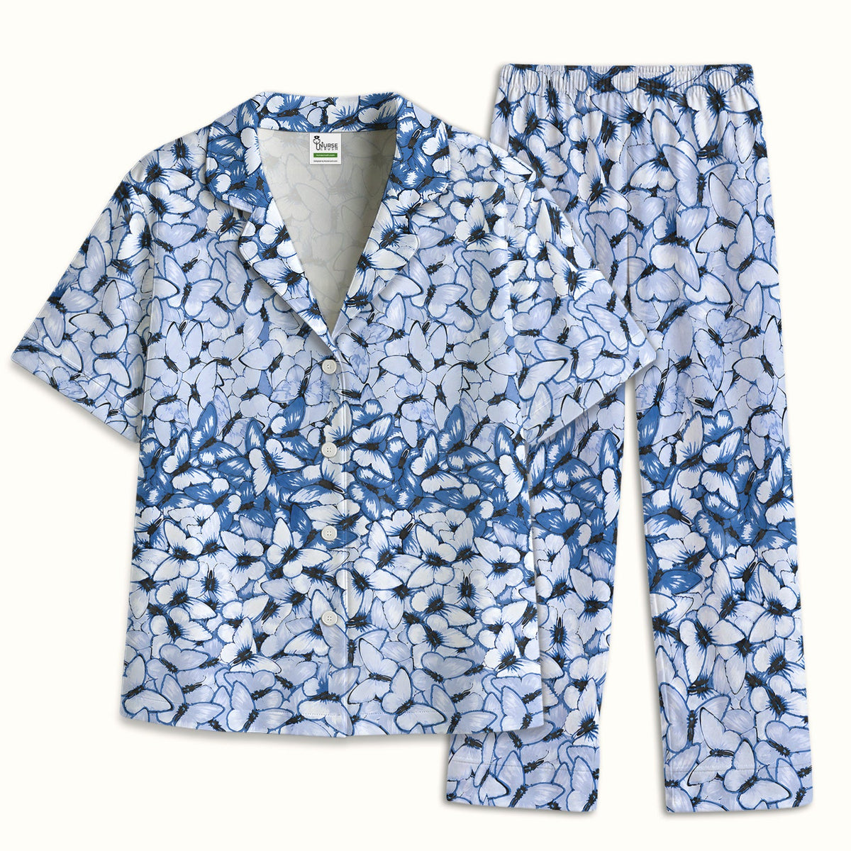 Blue Butterfly Floral Pajama Set