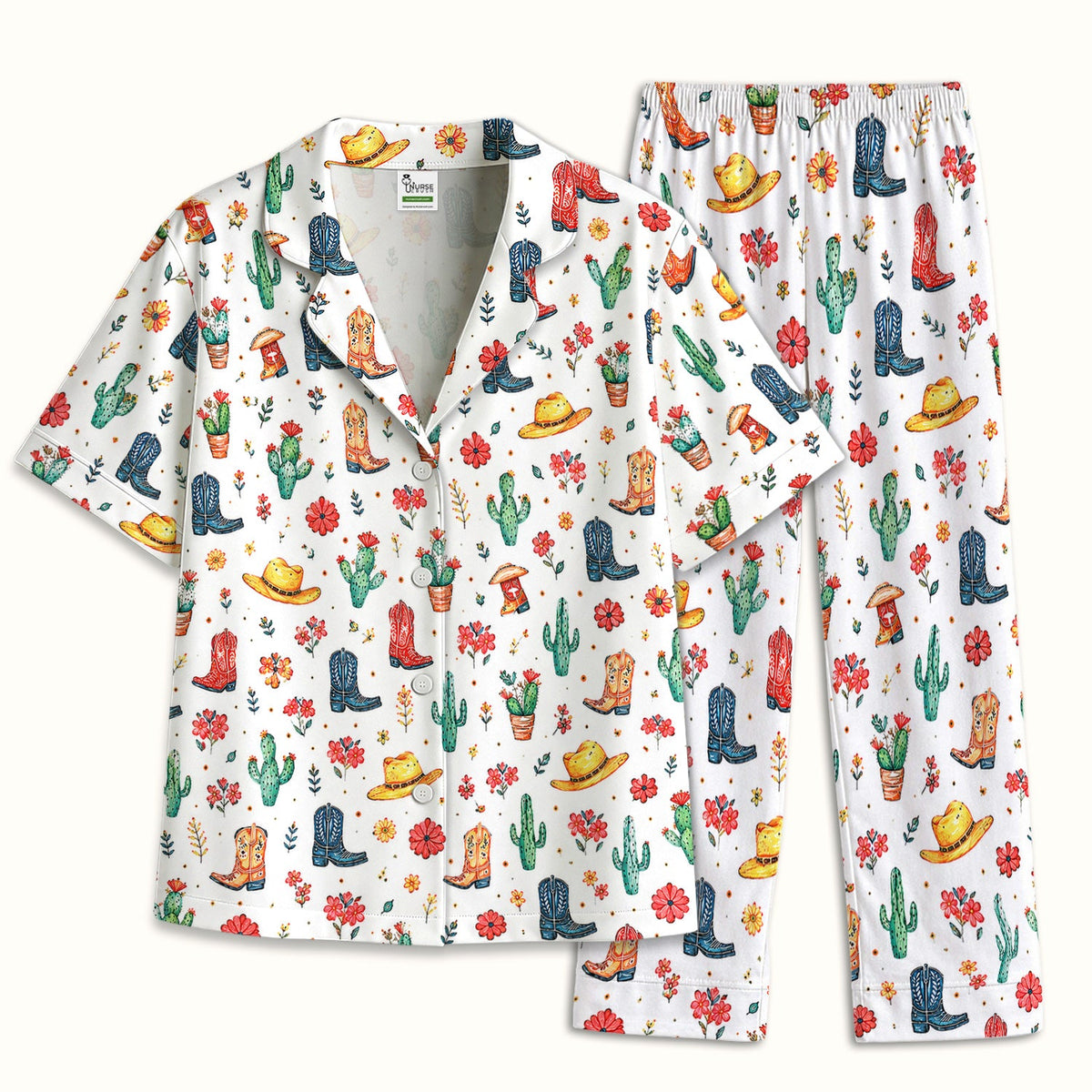 Whimsical Western Cactus Boots Pajama Set