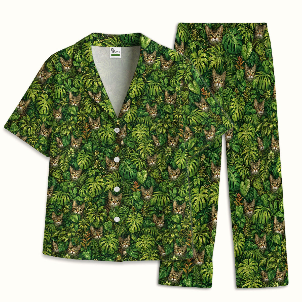 Hidden Jungle Cat Veterinary Nurse Pajama Set