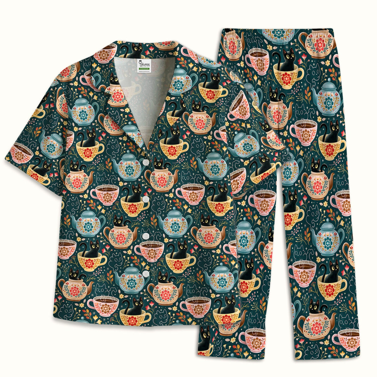 Black Cat Tea Party Veterinary Pajama Set