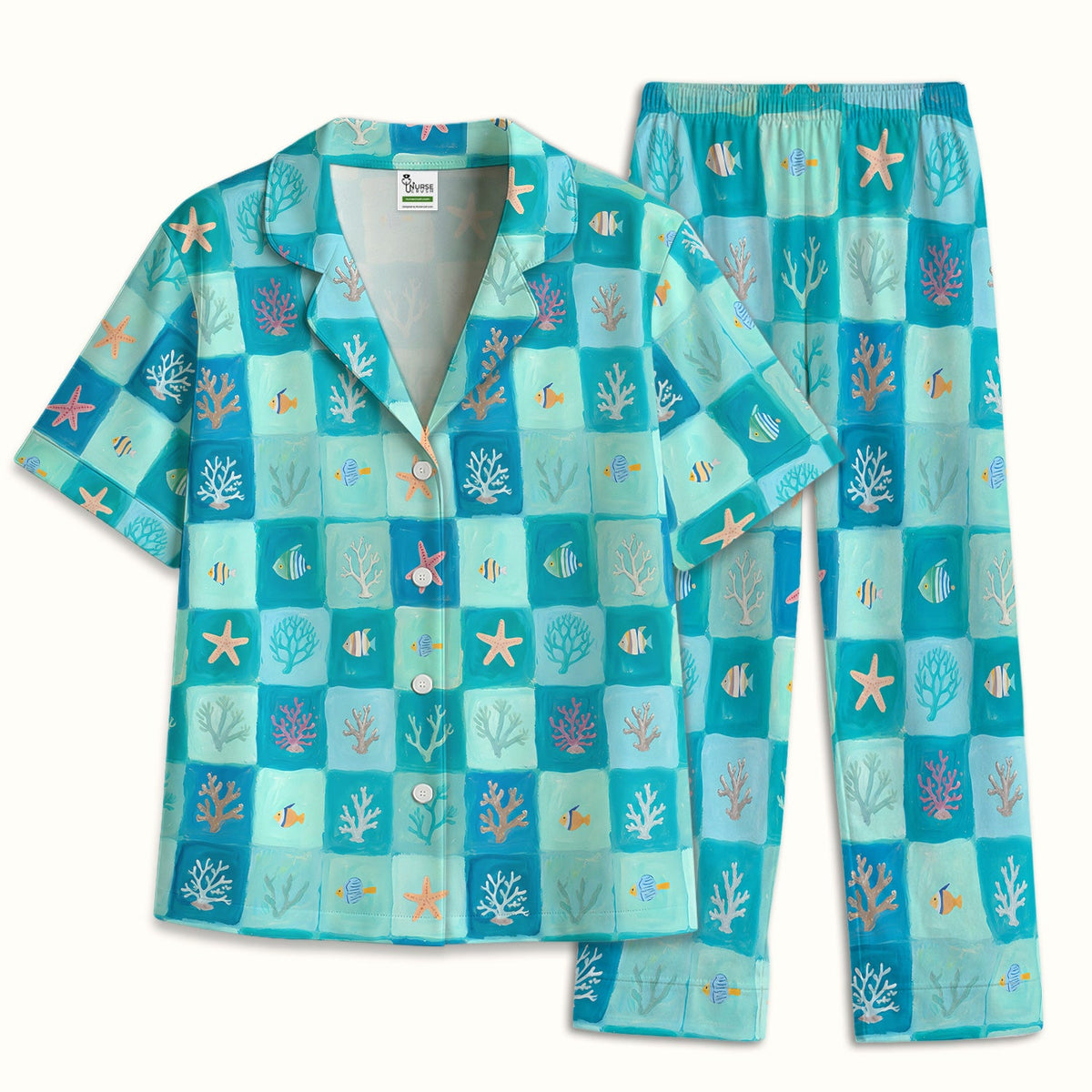 Ocean Coral Fish Starfish Nurse Pajama Set