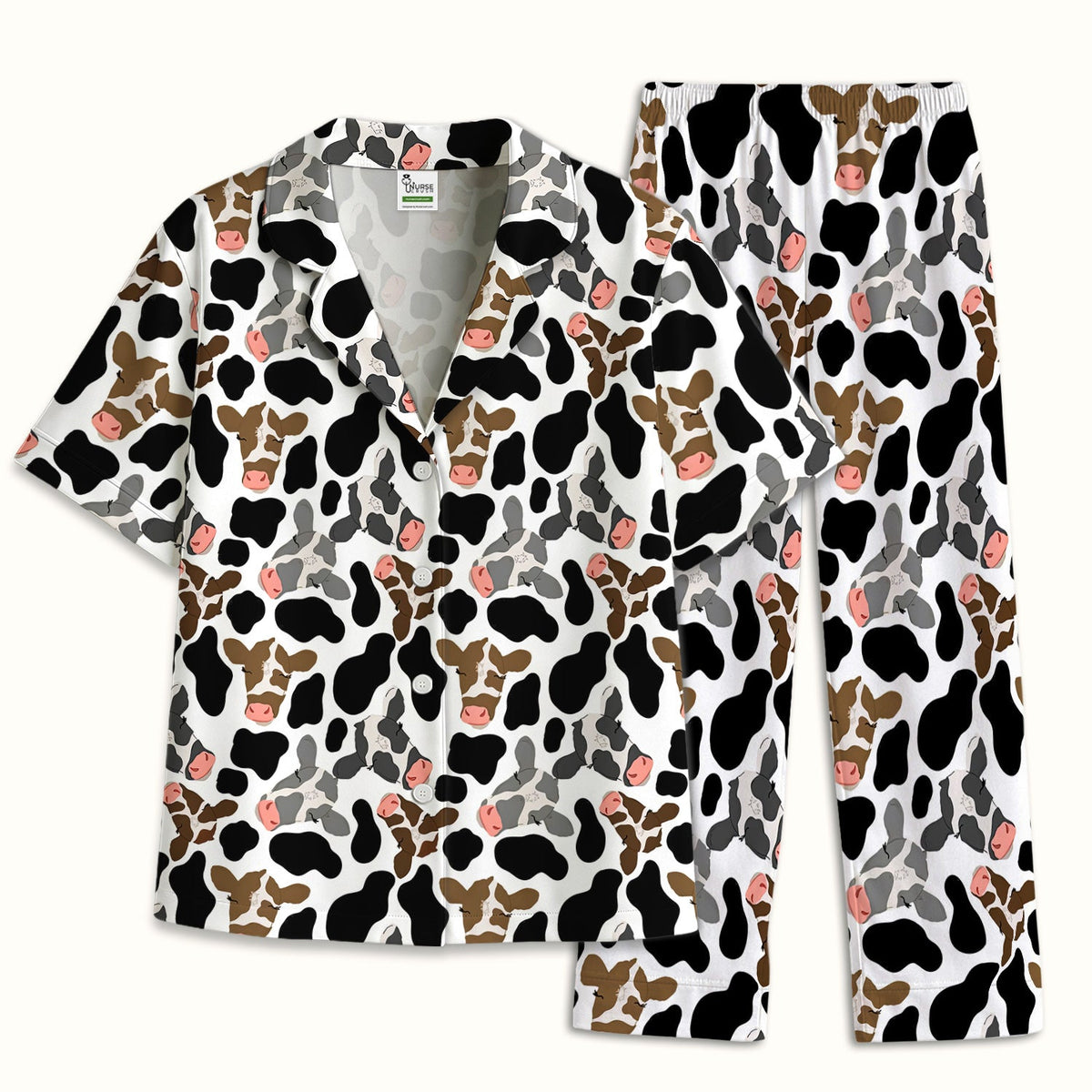 Cow Face Black White Nurse Pajama Set