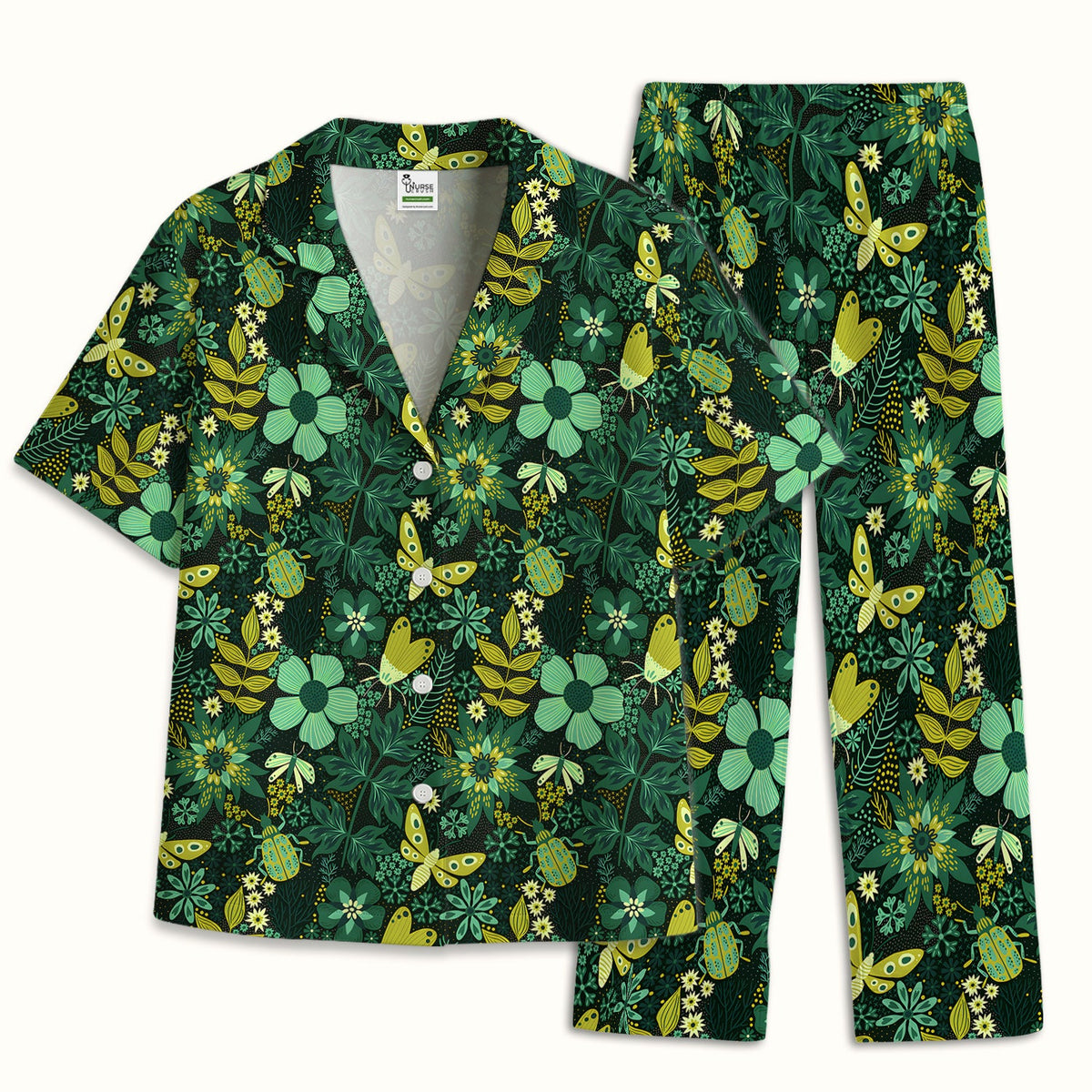Green Botanical Butterfly Pajama Set