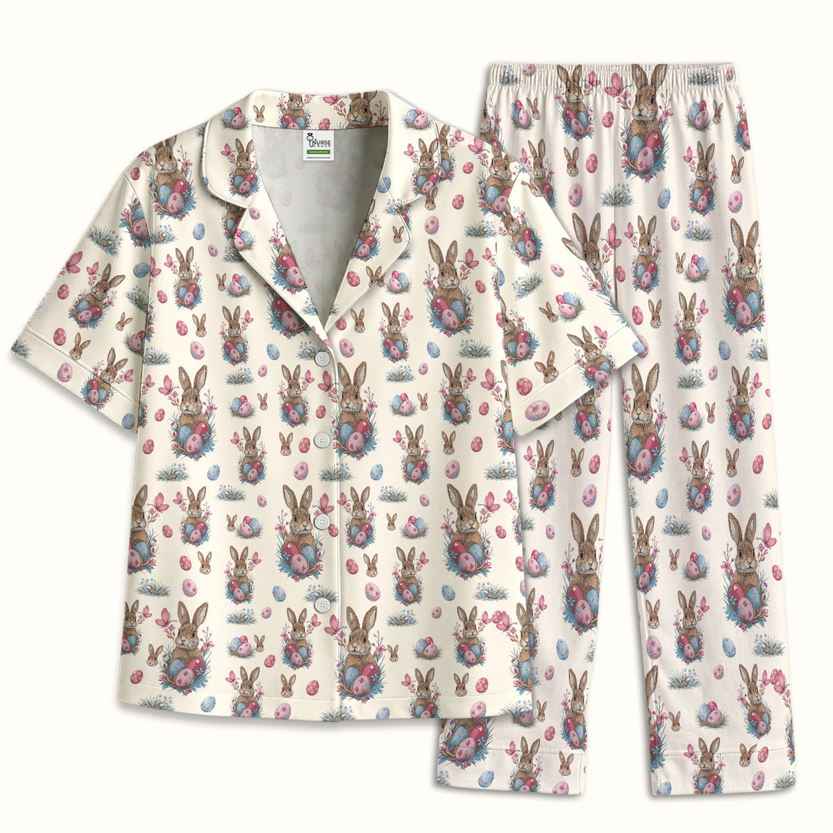 Pastel Easter Bunny Nest Nurse Pajama Set