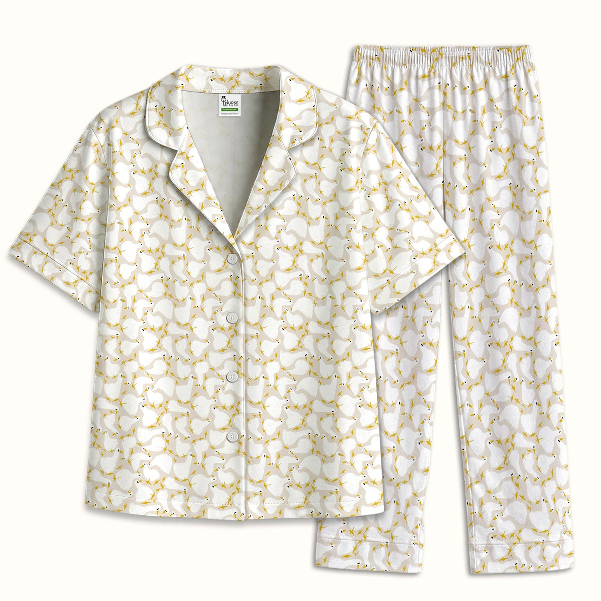 White Goose Yellow Star Nurse Pajama Set