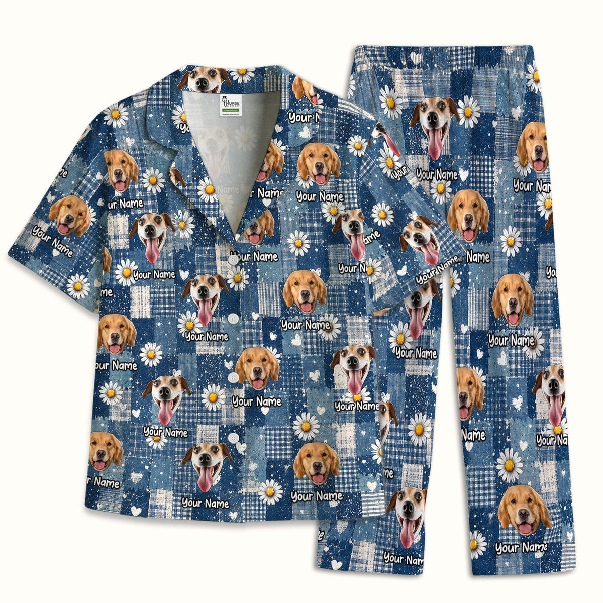 Personalized Dog Photo Patchwork Daisy Pajama Set