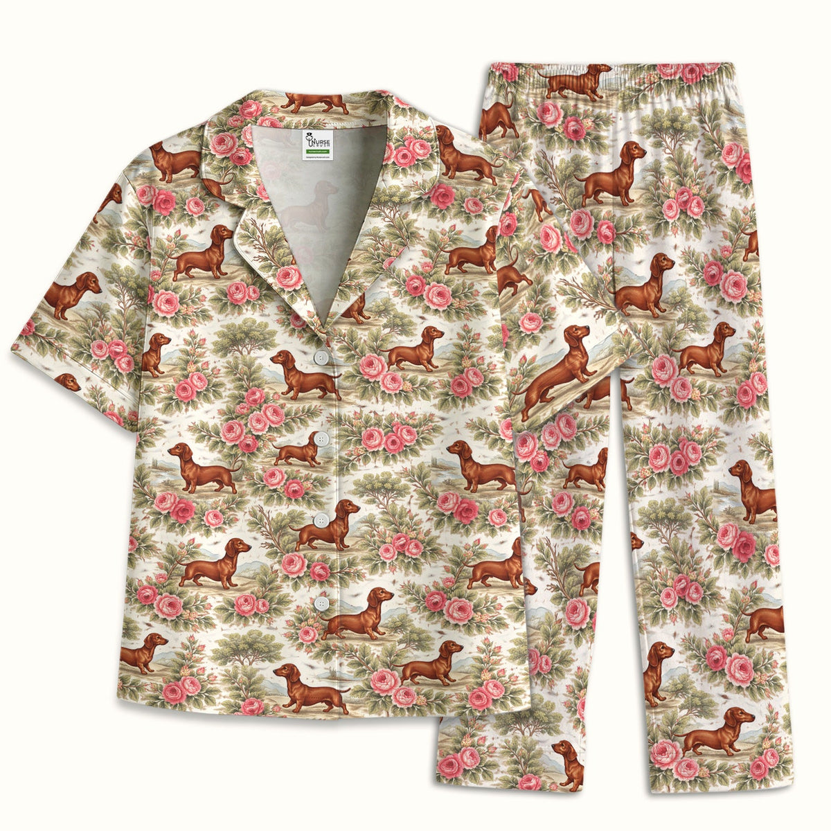 Vintage Dachshund Rose Floral Pajama Set