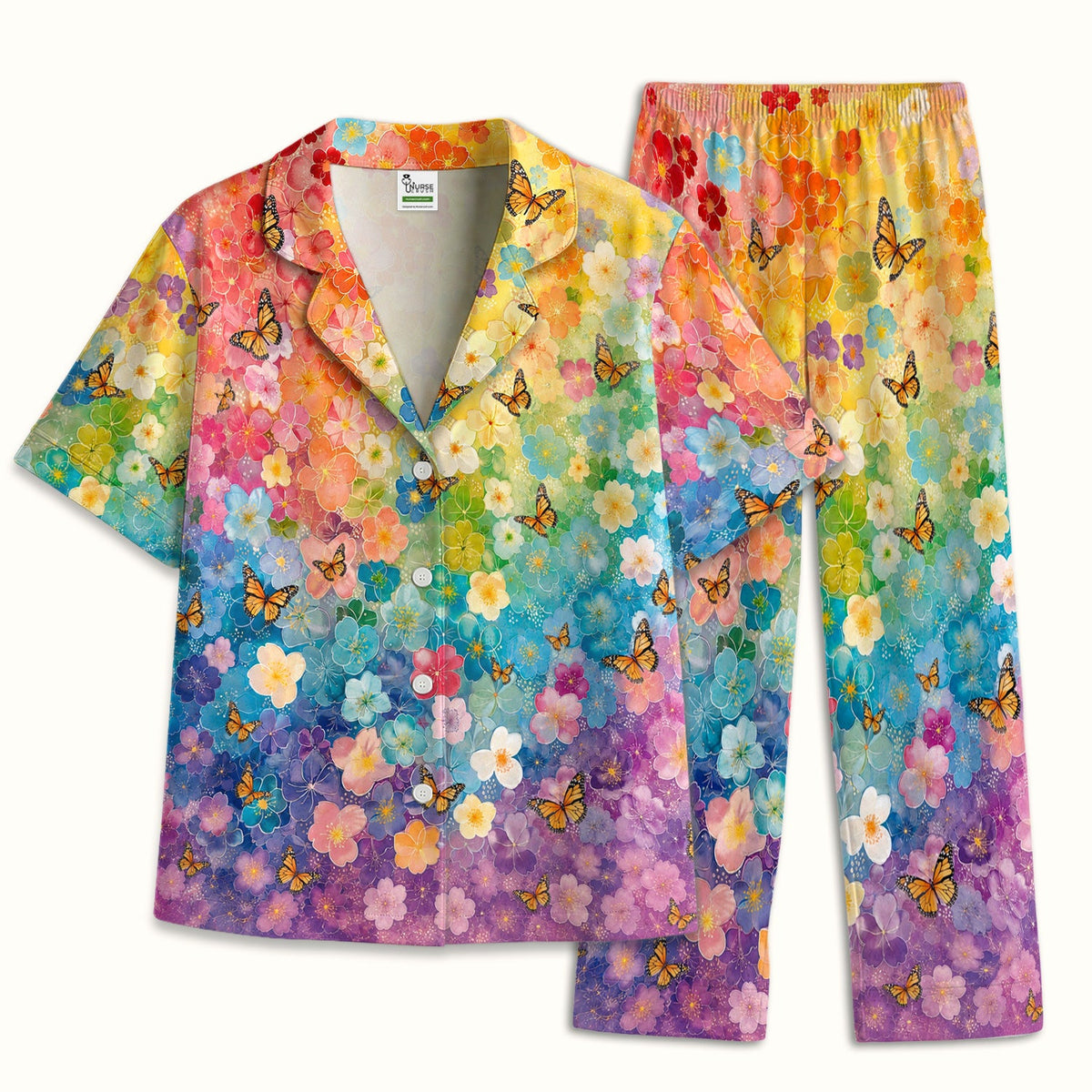 Rainbow Butterfly Floral Blossom Pajama Set
