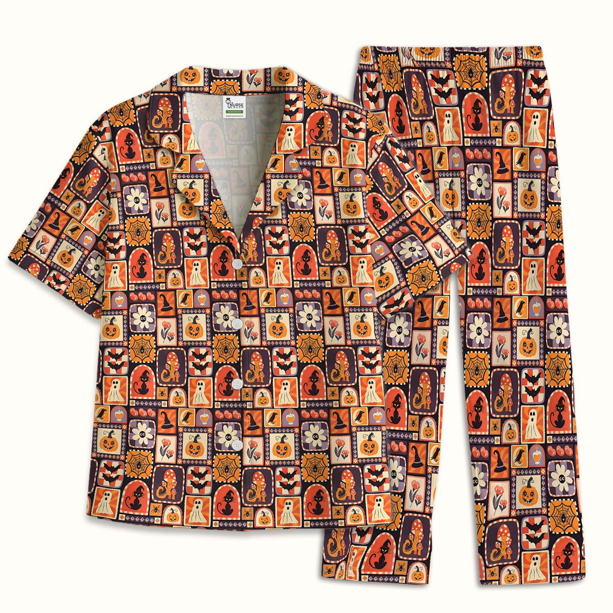 Retro Halloween Patchwork Pajama Set