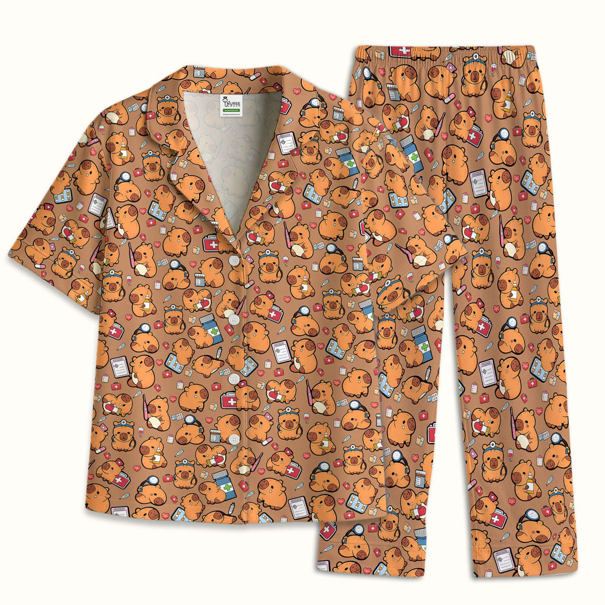 Capybara Stethoscope Medical Tools Nurse Pajama Set