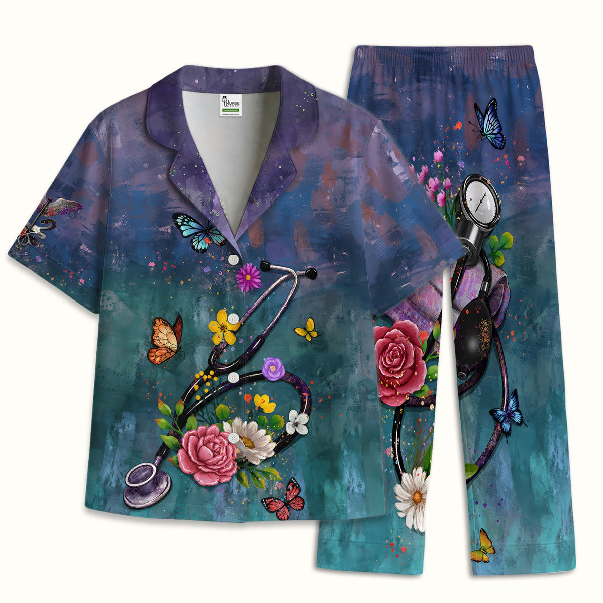 Floral Stethoscope Pajama Set