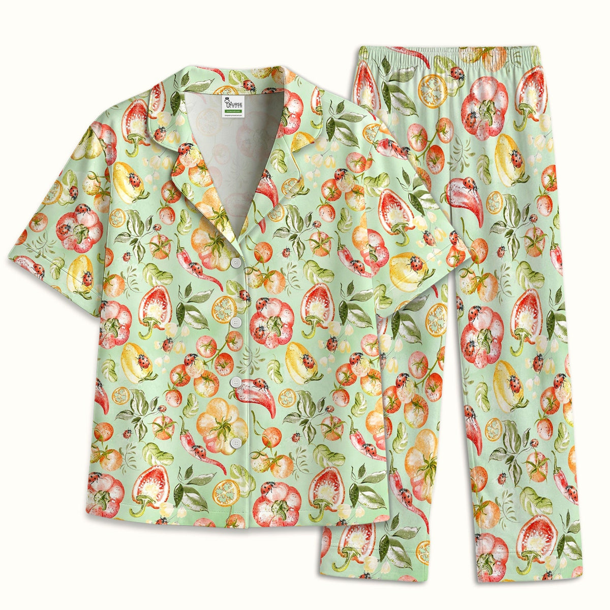 Watercolor Veggie Ladybug Nurse Pajama Set