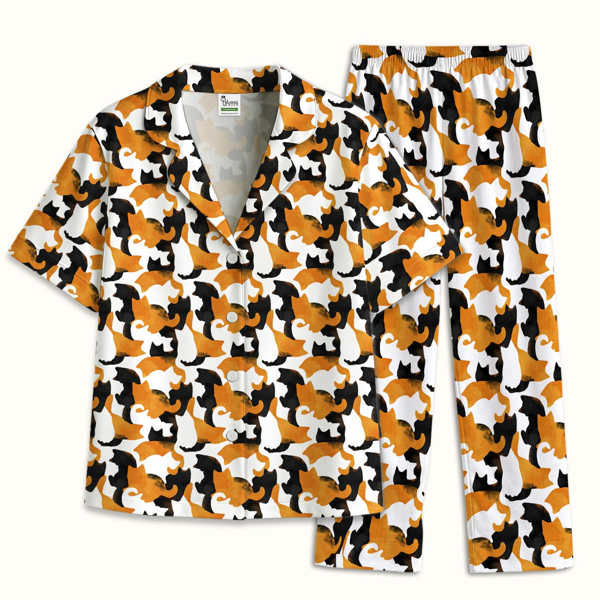 Calico Cat Silhouette Nurse Pajama Set
